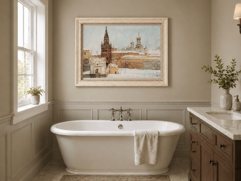 Landscape Oil Painting - Kremlin Winter View with Red Tower