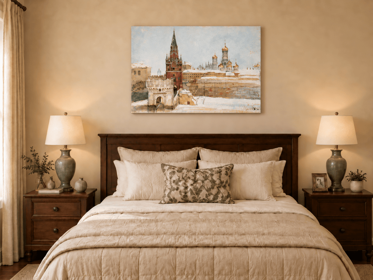 Landscape Oil Painting - Kremlin Winter View with Red Tower