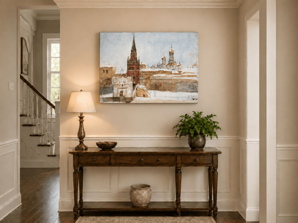 Landscape Oil Painting - Kremlin Winter View with Red Tower
