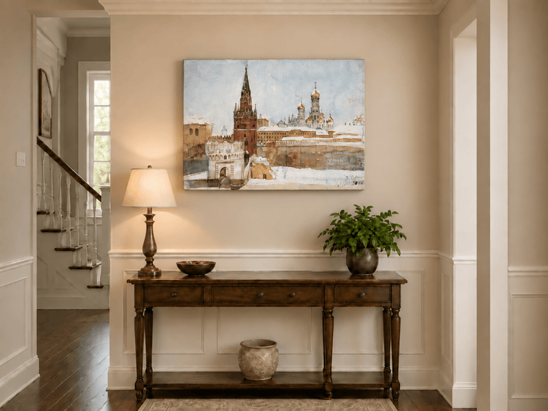 Landscape Oil Painting - Kremlin Winter View with Red Tower