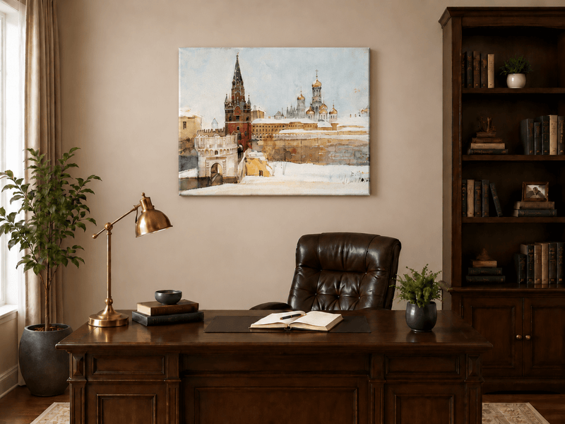 Landscape Oil Painting - Kremlin Winter View with Red Tower