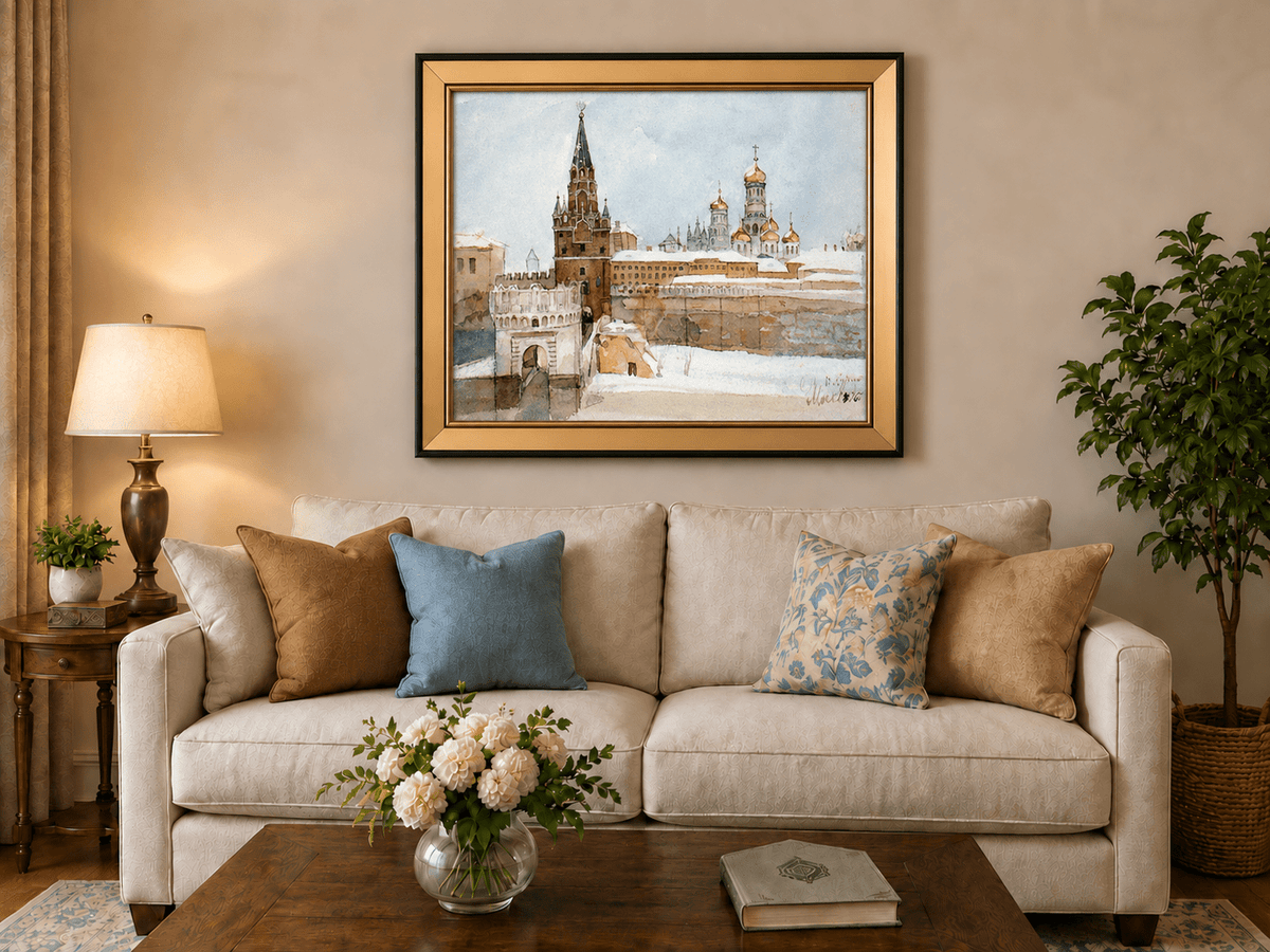 Landscape Oil Painting - Kremlin Winter View with Red Tower