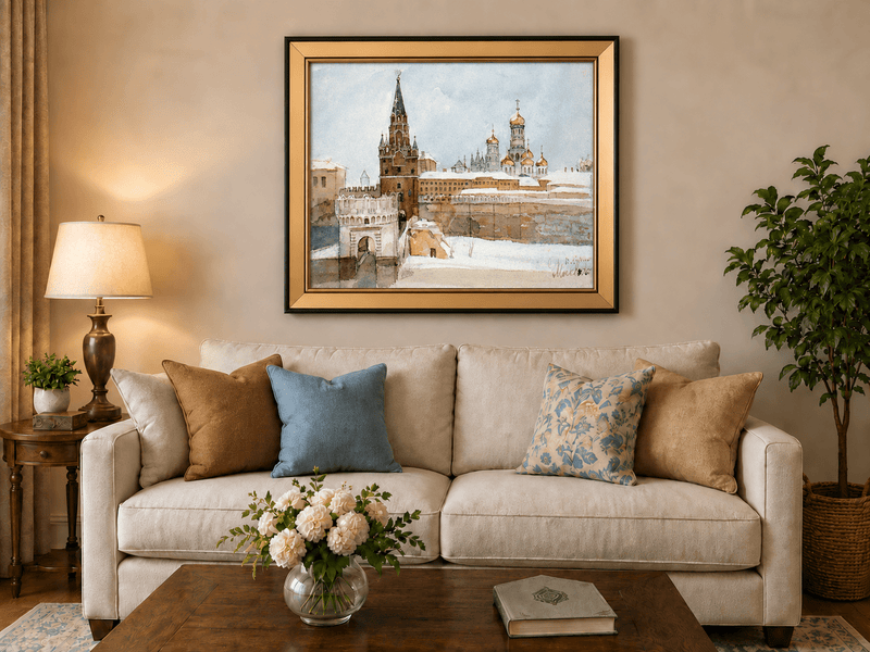 Landscape Oil Painting - Kremlin Winter View with Red Tower