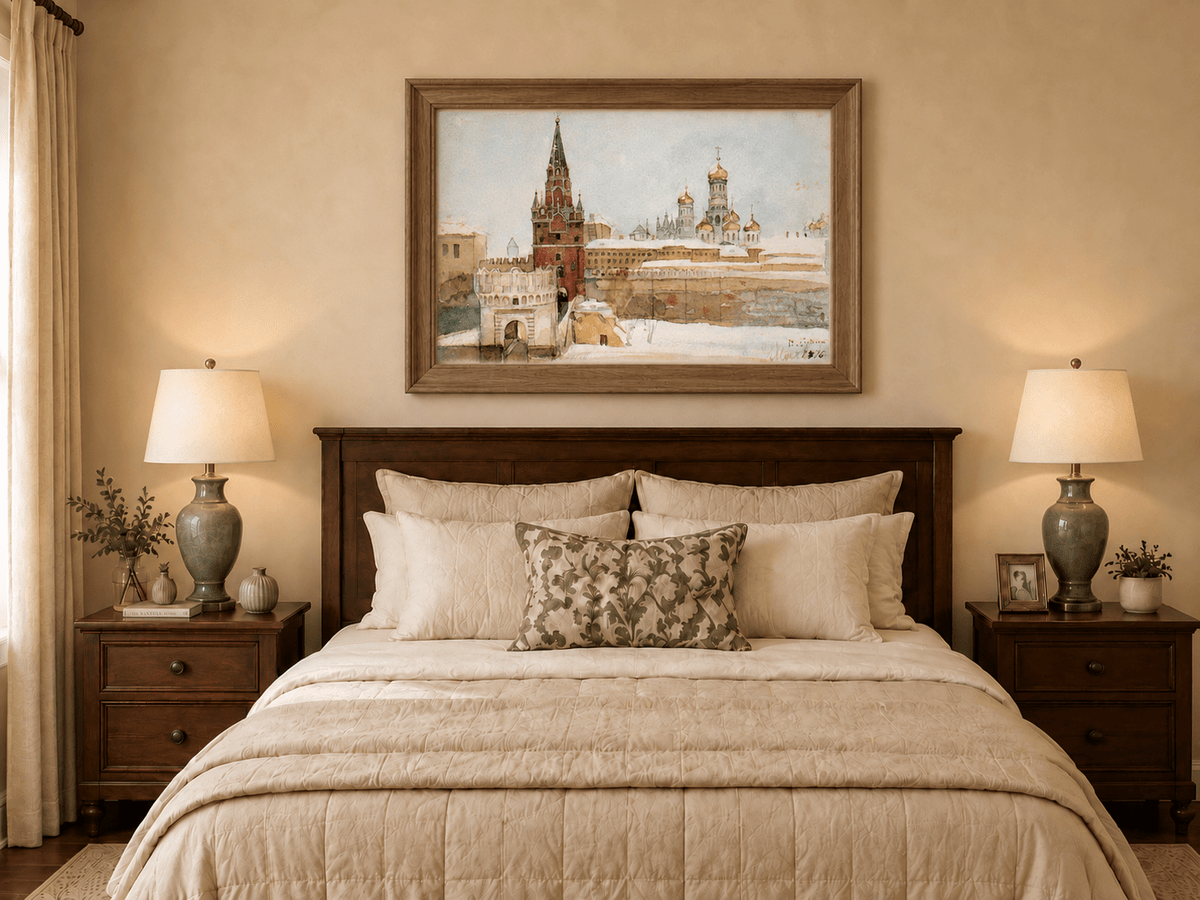 Landscape Oil Painting - Kremlin Winter View with Red Tower