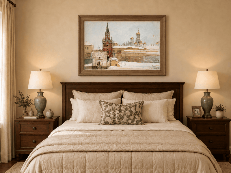 Landscape Oil Painting - Kremlin Winter View with Red Tower