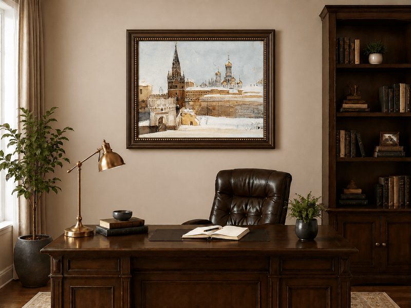 Landscape Oil Painting - Kremlin Winter View with Red Tower