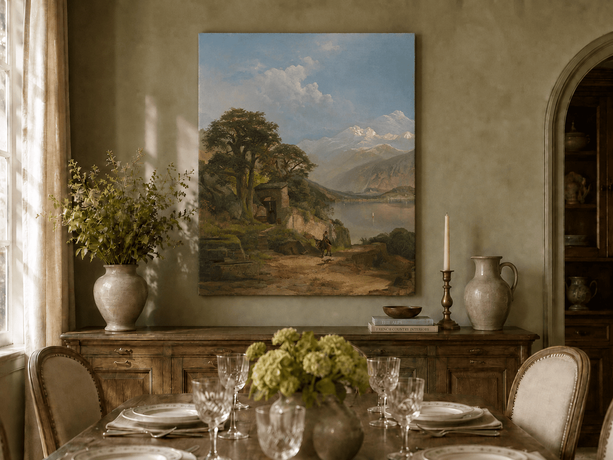 Landscape Oil Painting - Lake Como Mountain & Lakeside Path