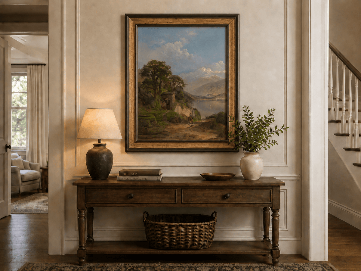 Landscape Oil Painting - Lake Como Mountain & Lakeside Path