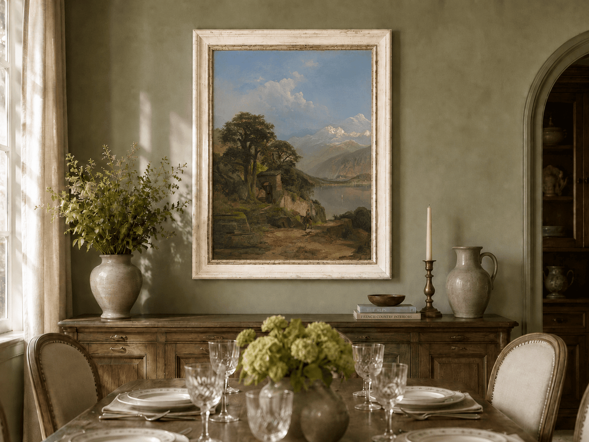 Landscape Oil Painting - Lake Como Mountain & Lakeside Path