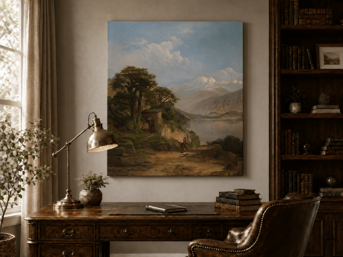 Landscape Oil Painting - Lake Como Mountain & Lakeside Path
