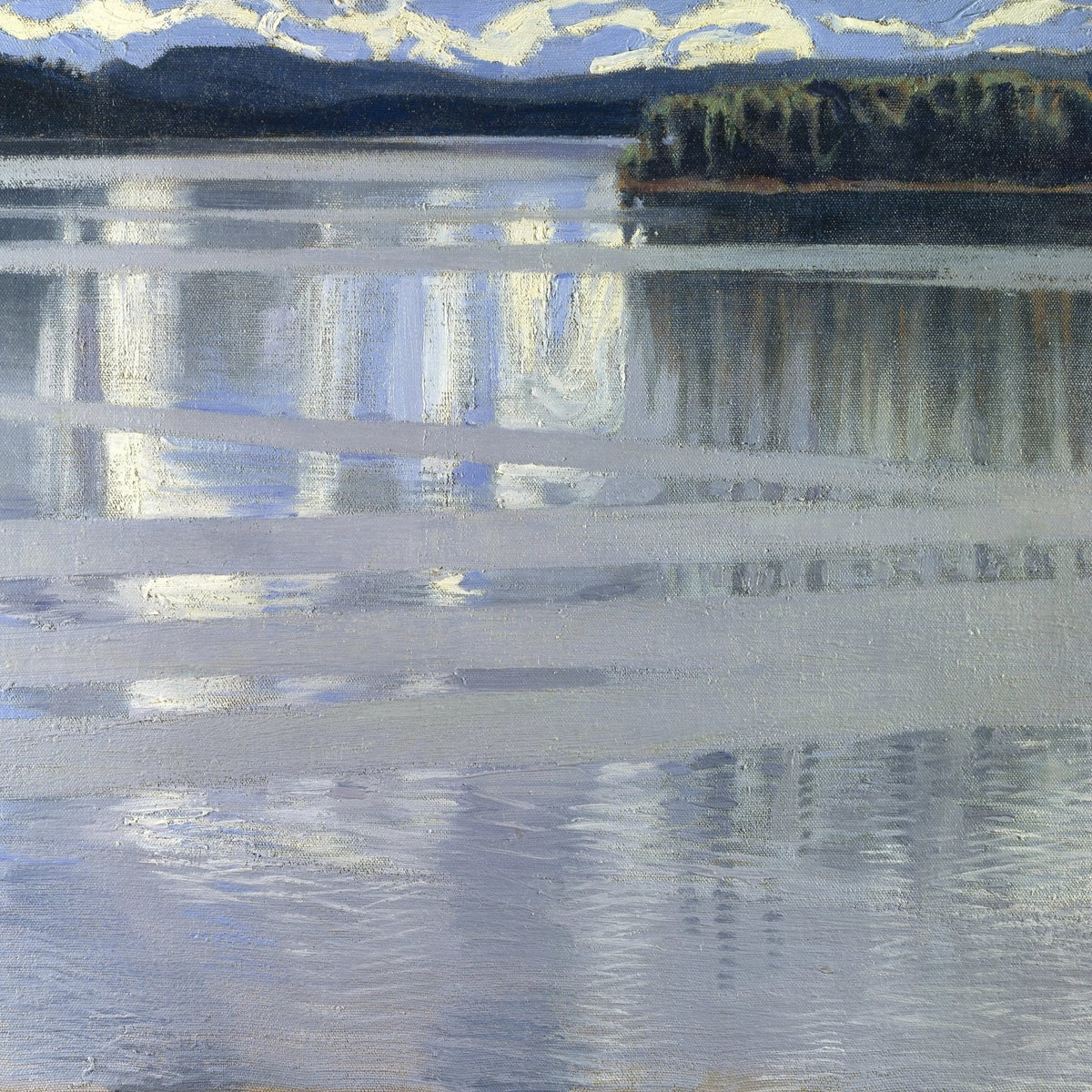 Landscape Oil Painting - Lake with Island & Sky Reflections - Oil Painting Haven