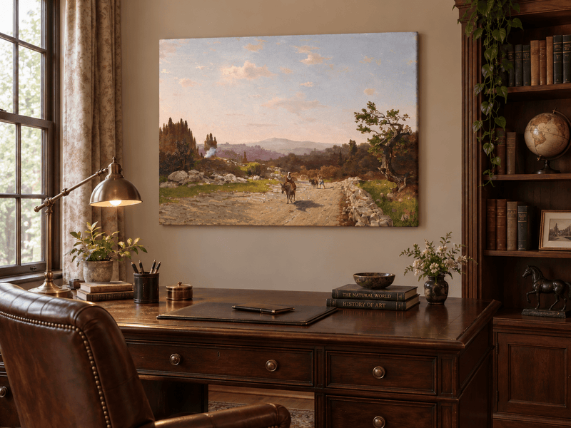 Peinture à l'huile de paysage - Château au bord du lac et montagnes alpines