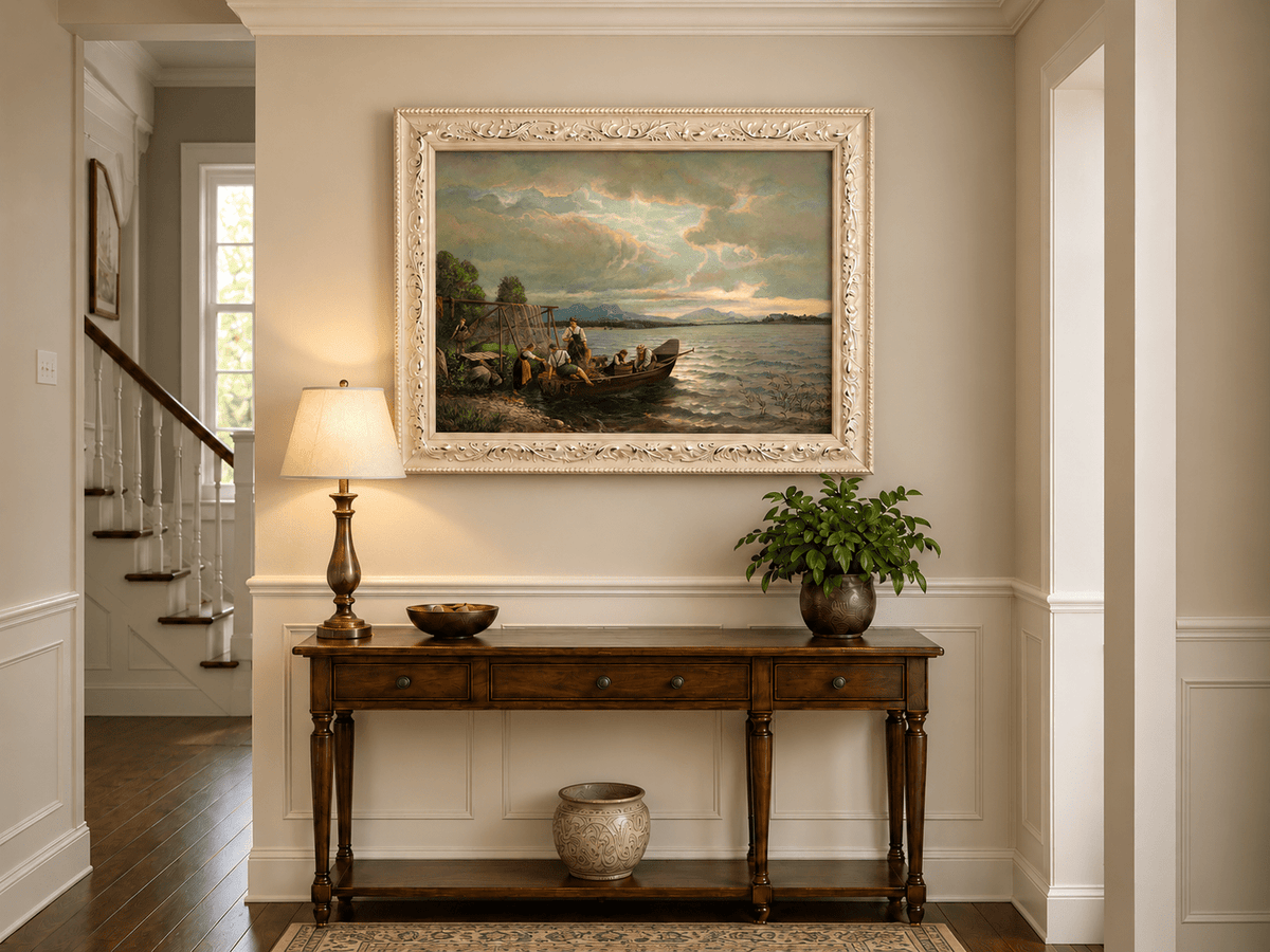 Landscape Oil Painting - Lakeside Fishermen Dusk | Hand-Painted