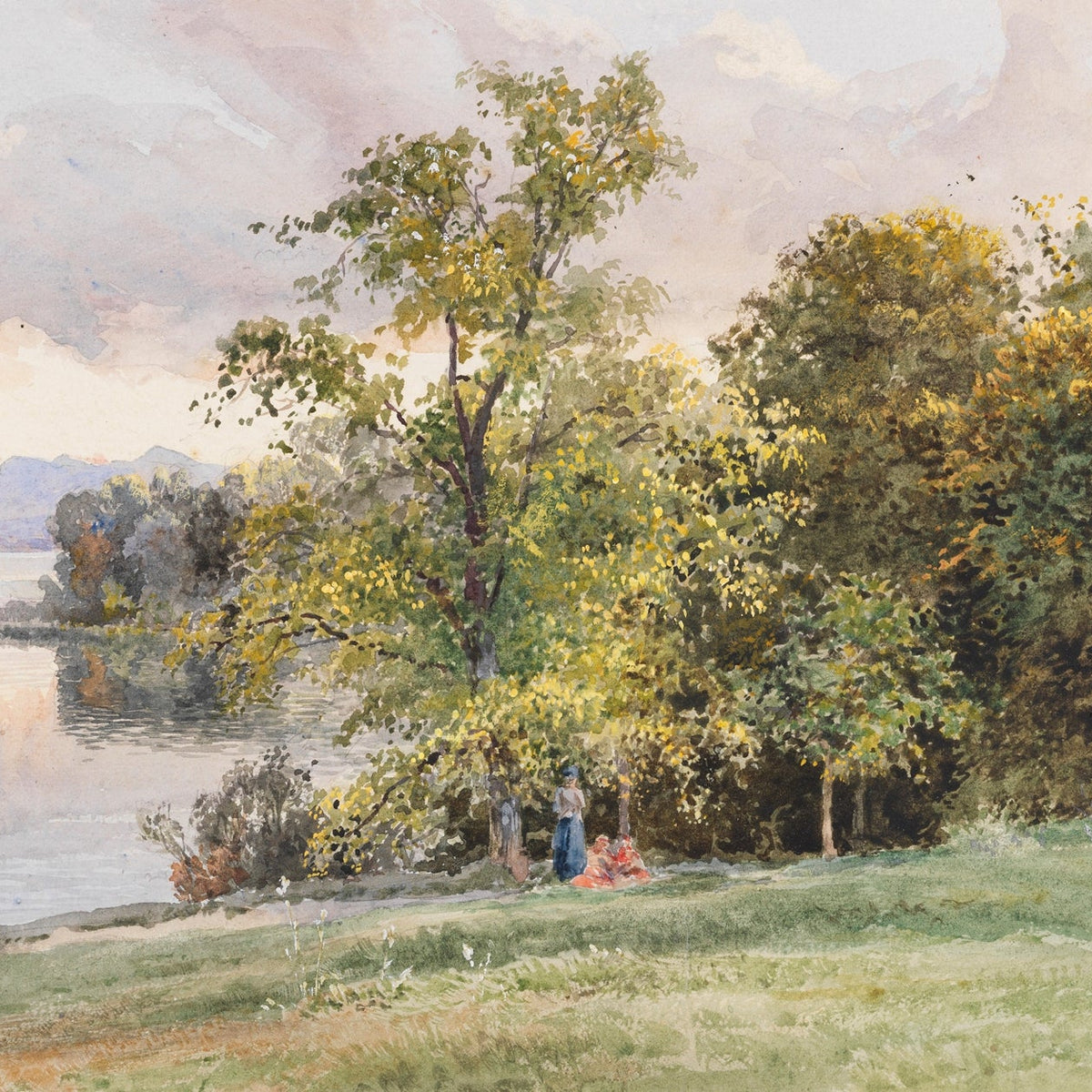 Hand-painted lakeside grove and autumn trees landscape oil painting on canvas