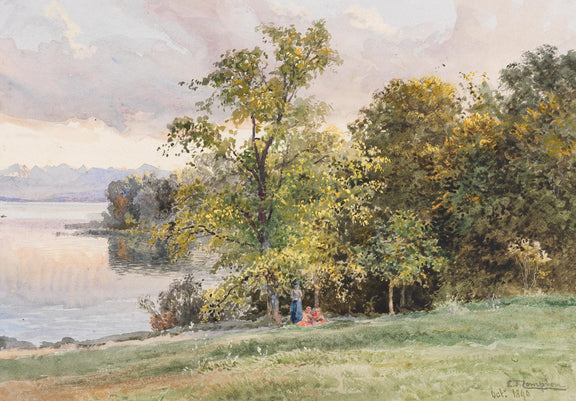 Hand-painted lakeside grove and autumn trees landscape oil painting on canvas