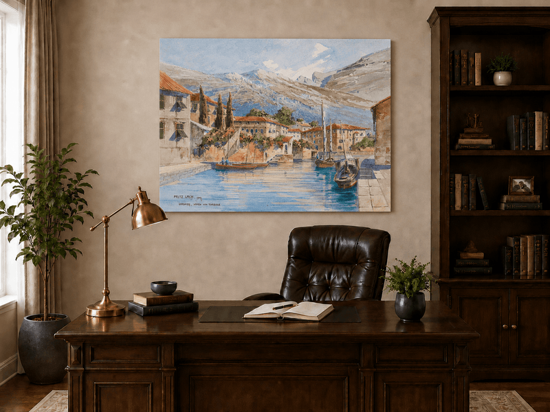 Landscape Oil Painting - Lakeside Harbor Village Mountain View