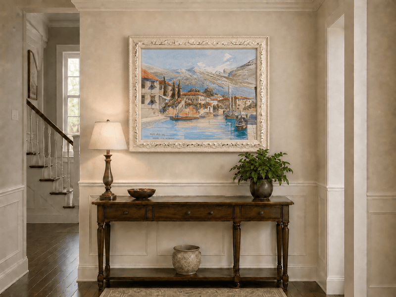 Landscape Oil Painting - Lakeside Harbor Village Mountain View