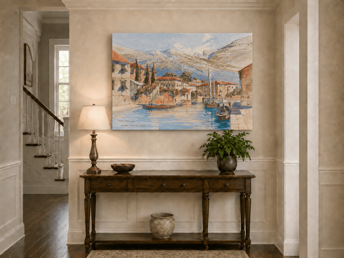 Landscape Oil Painting - Lakeside Harbor Village Mountain View