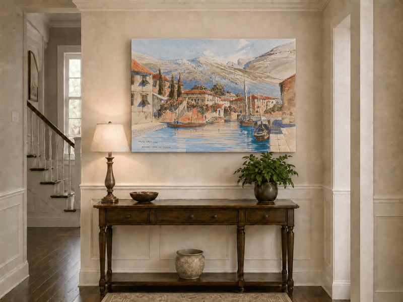 Landscape Oil Painting - Lakeside Harbor Village Mountain View