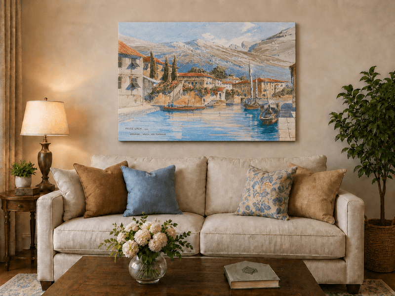 Landscape Oil Painting - Lakeside Harbor Village Mountain View