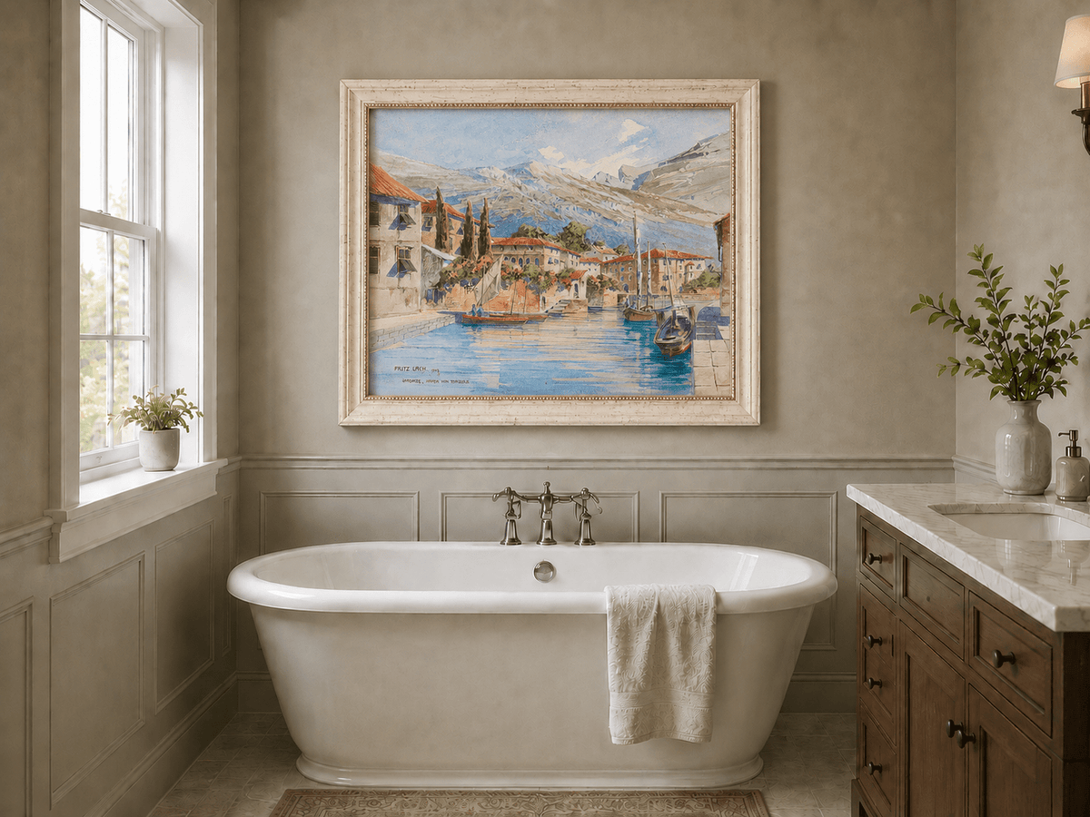 Landscape Oil Painting - Lakeside Harbor Village Mountain View