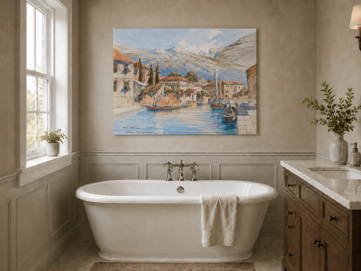 Landscape Oil Painting - Lakeside Harbor Village Mountain View