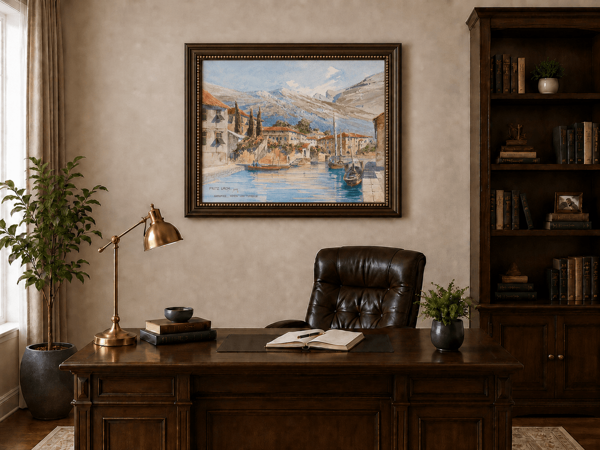 Landscape Oil Painting - Lakeside Harbor Village Mountain View