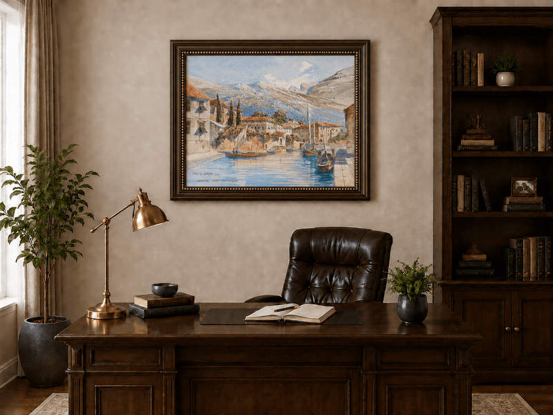 Landscape Oil Painting - Lakeside Harbor Village Mountain View
