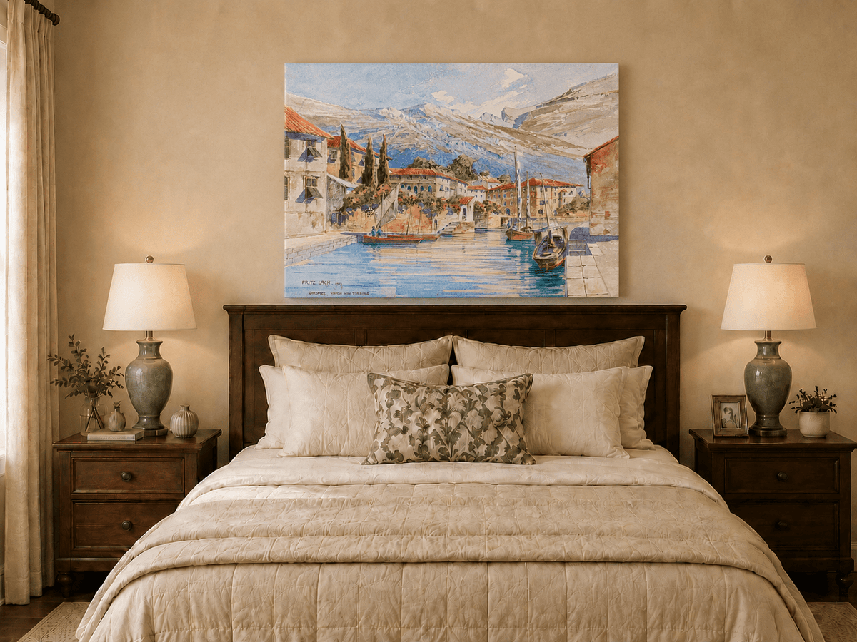 Landscape Oil Painting - Lakeside Harbor Village Mountain View