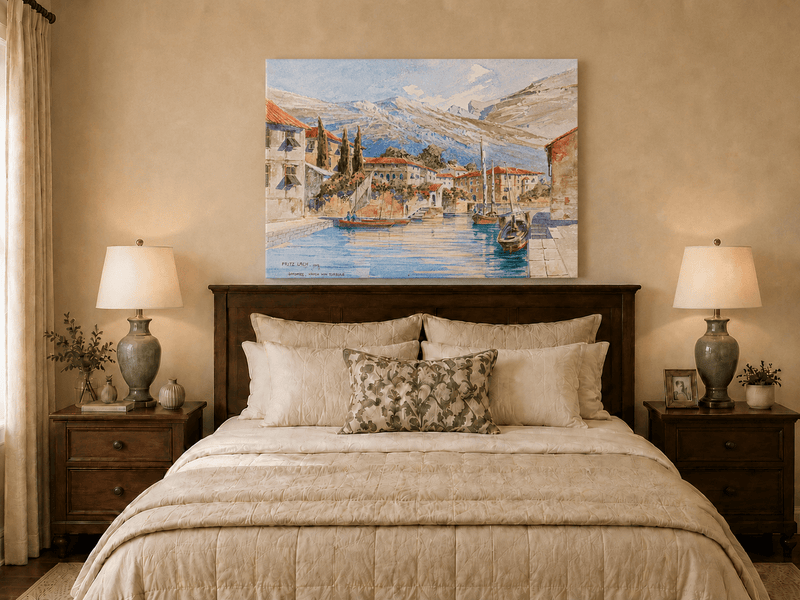 Landscape Oil Painting - Lakeside Harbor Village Mountain View