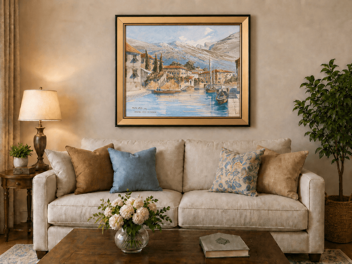 Landscape Oil Painting - Lakeside Harbor Village Mountain View