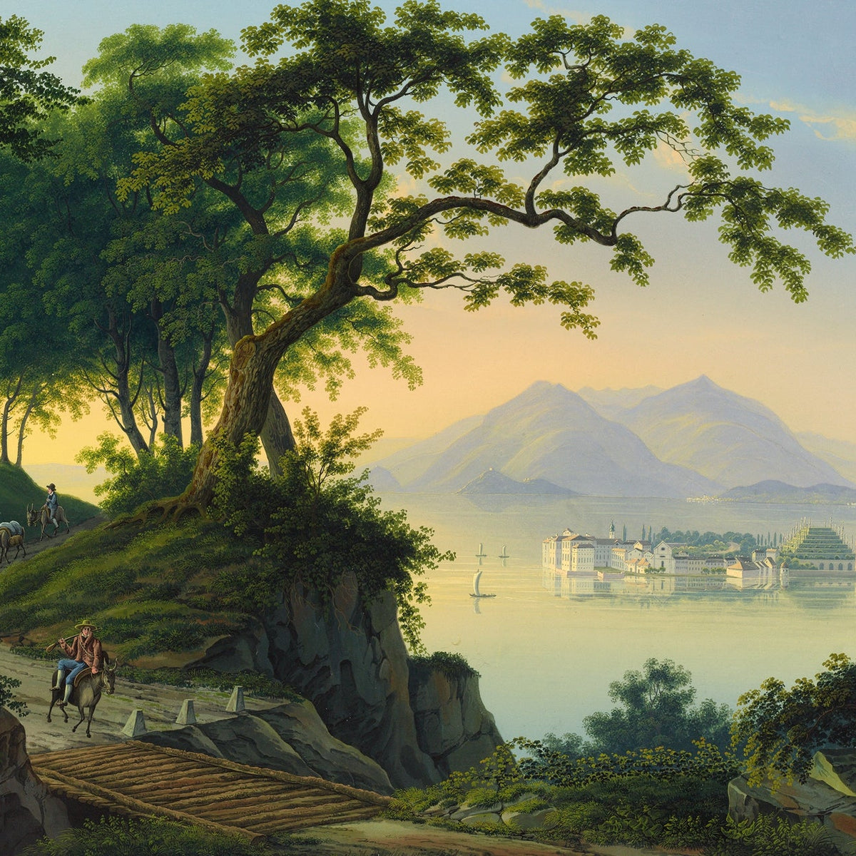 Landscape Oil Painting - Lakeside Palace and Mountain View - Oil Painting Haven