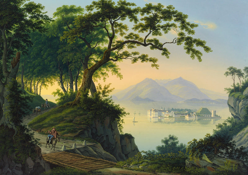 Landscape Oil Painting - Lakeside Palace and Mountain View - Oil Painting Haven