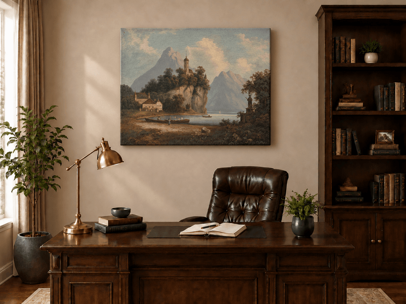 Landscape Oil Painting - Lakeside Rock Hill Church