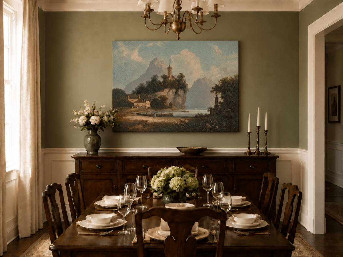 Landscape Oil Painting - Lakeside Rock Hill Church