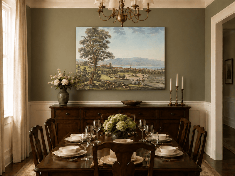 Peinture à l'huile de paysage - Gouffre rocheux spectaculaire avec personnages
