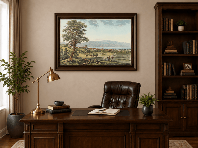 Peinture à l'huile de paysage - Gouffre rocheux spectaculaire avec personnages