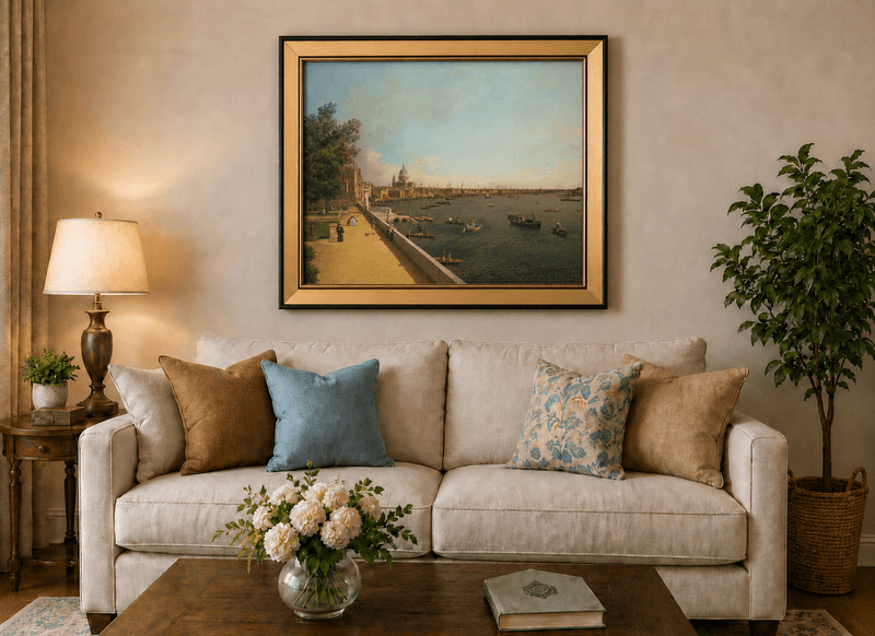 Peinture à l'huile de paysage - Gouffre rocheux spectaculaire avec personnages