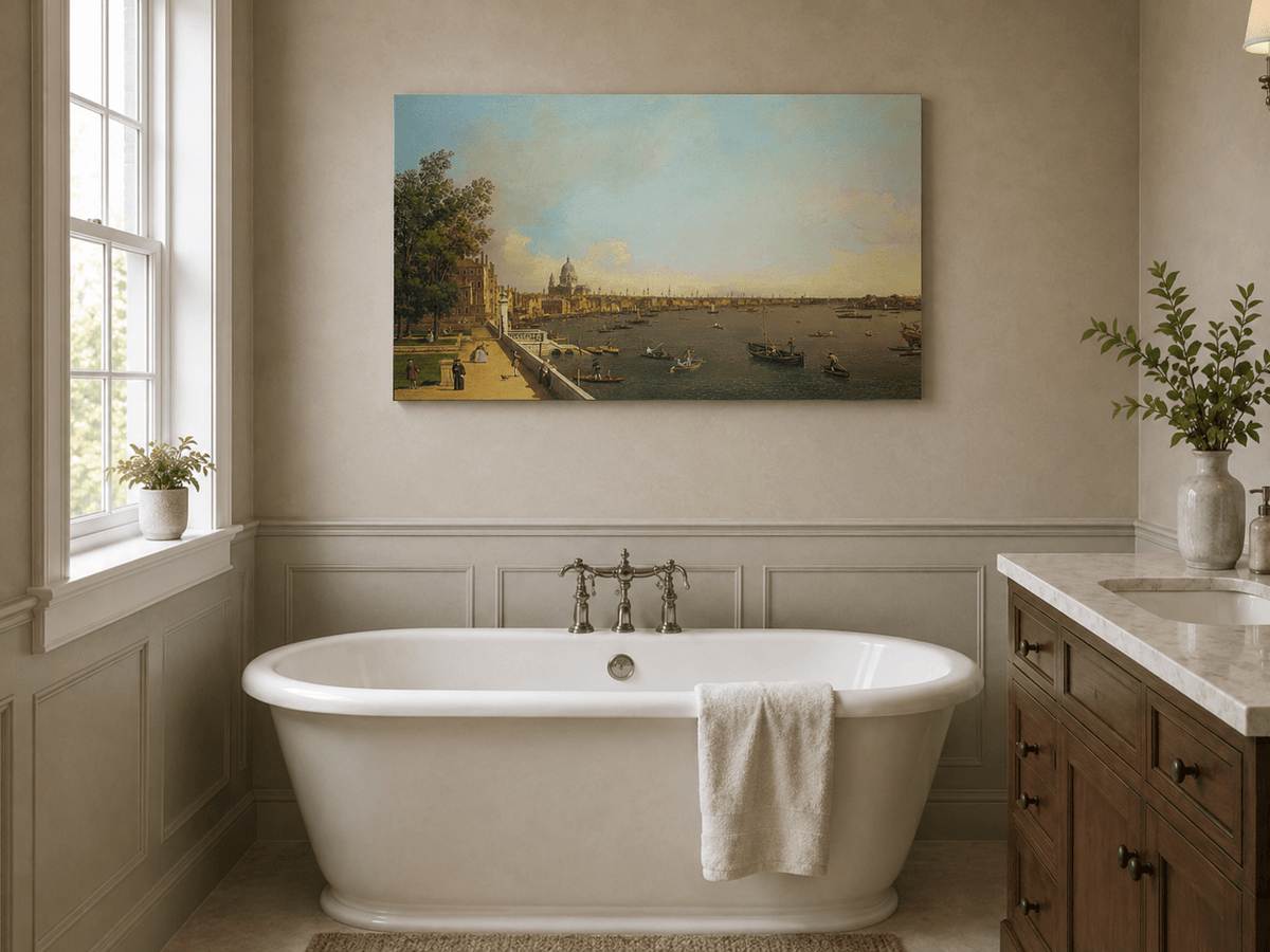 Peinture à l'huile de paysage - Gouffre rocheux spectaculaire avec personnages