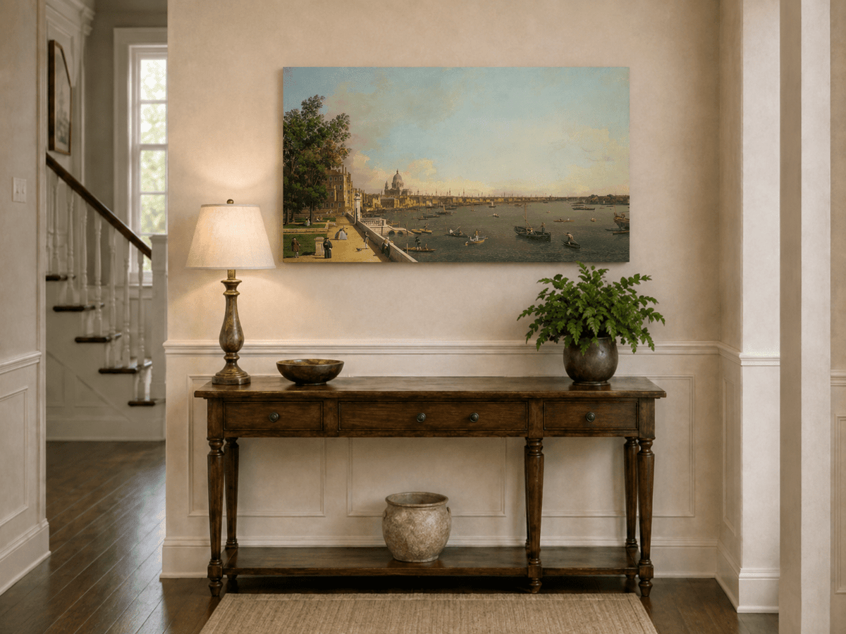 Peinture à l'huile de paysage - Gouffre rocheux spectaculaire avec personnages