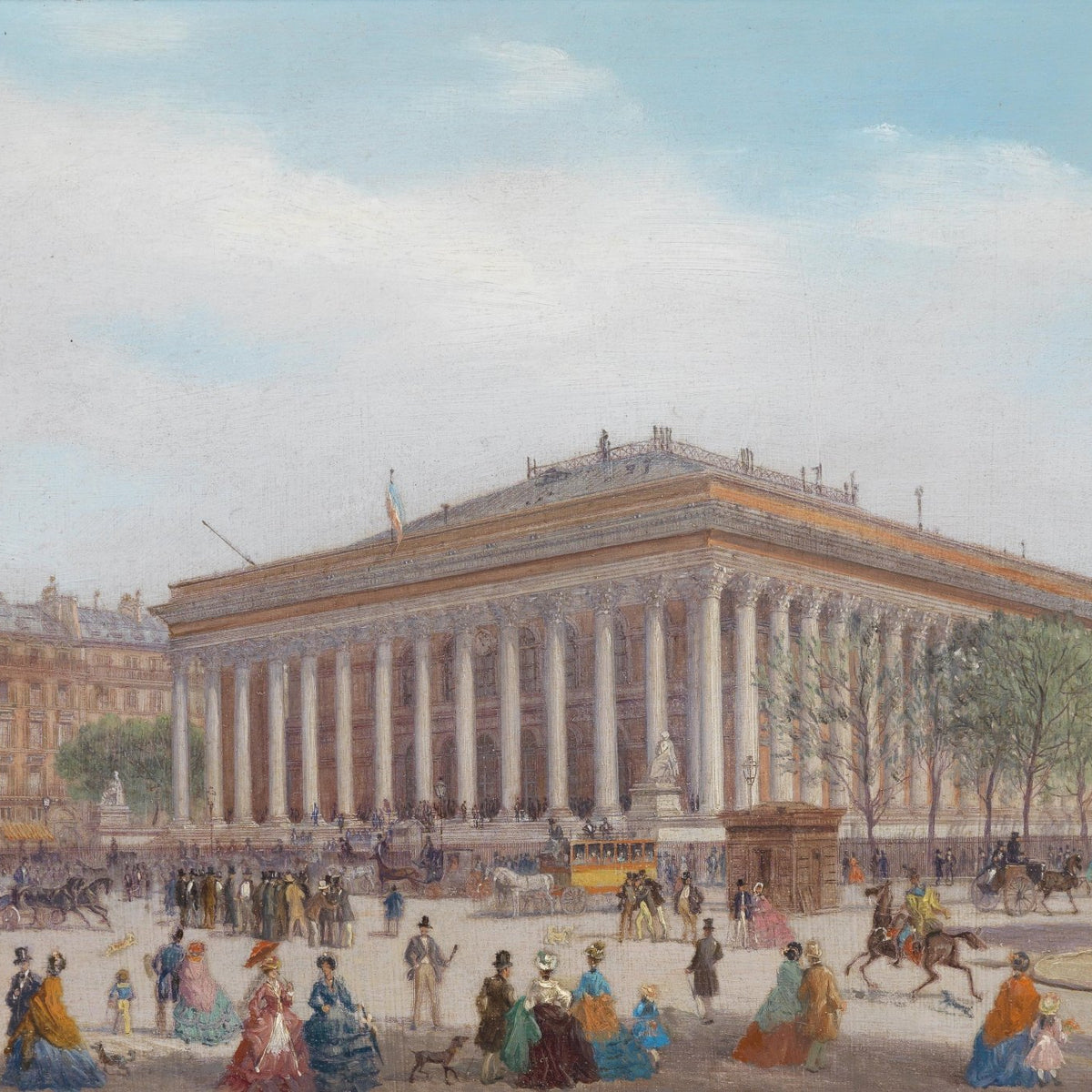 Landscape Oil Painting - Madeleine Church: Neoclassical Facade & Crowd - Oil Painting Haven