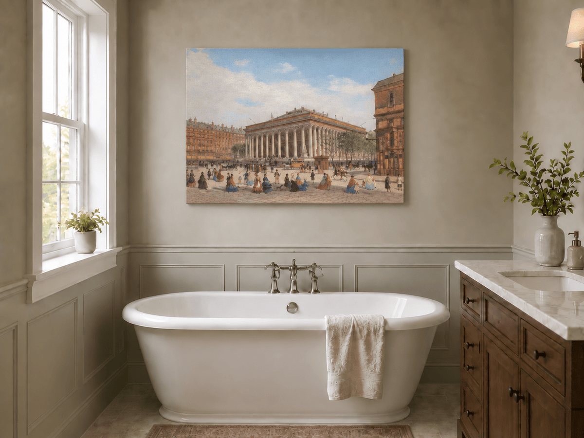 Peinture à l'huile de paysage - Église de la Madeleine : Façade néoclassique et