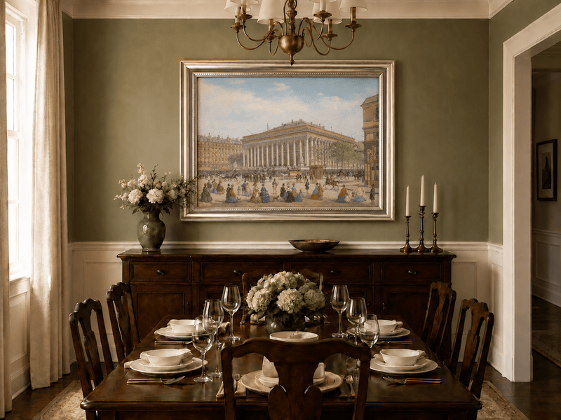 Peinture à l'huile de paysage - Église de la Madeleine : Façade néoclassique et
