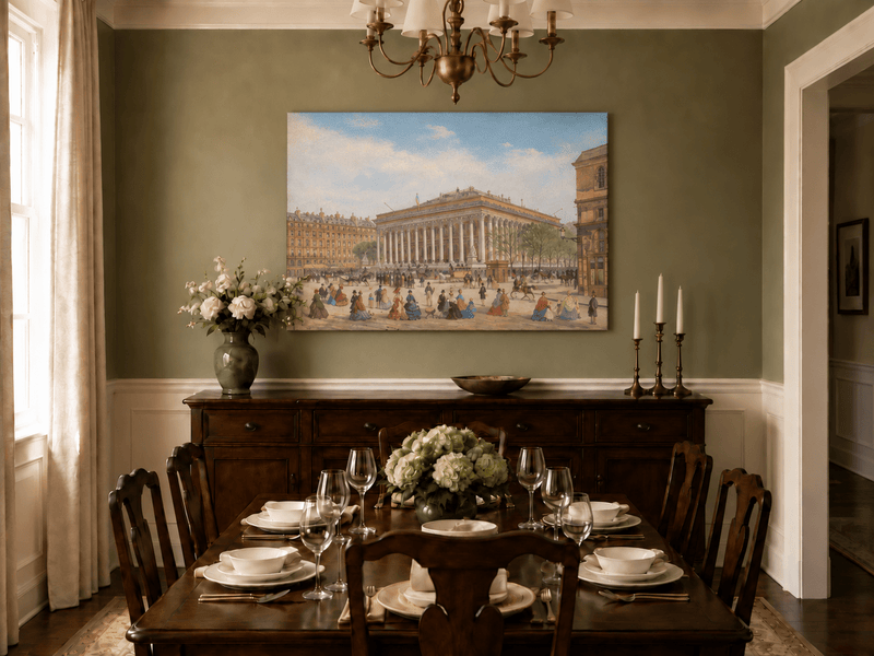 Peinture à l'huile de paysage - Église de la Madeleine : Façade néoclassique et