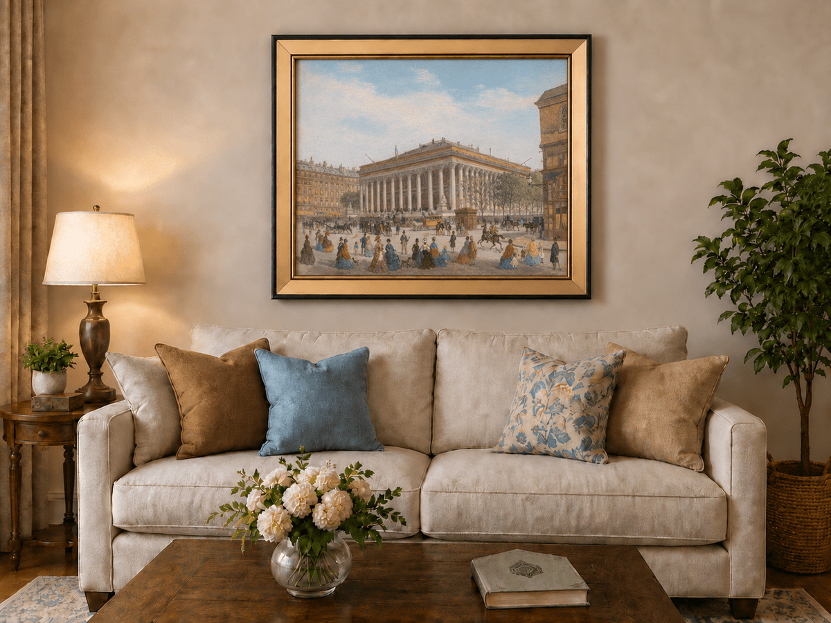 Peinture à l'huile de paysage - Église de la Madeleine : Façade néoclassique et