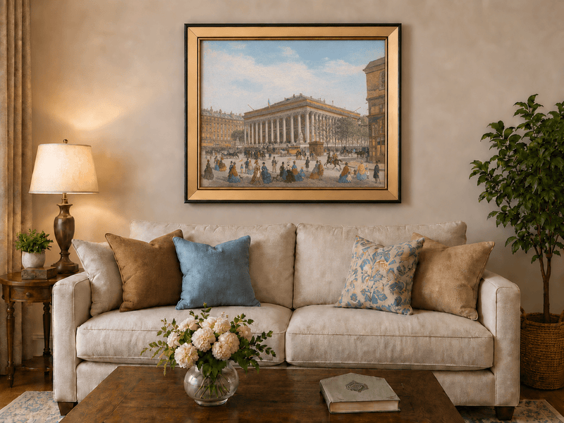 Peinture à l'huile de paysage - Église de la Madeleine : Façade néoclassique et