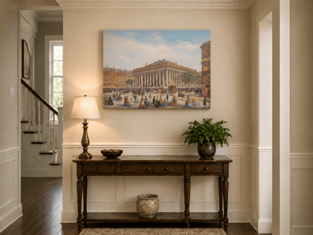 Peinture à l'huile de paysage - Église de la Madeleine : Façade néoclassique et