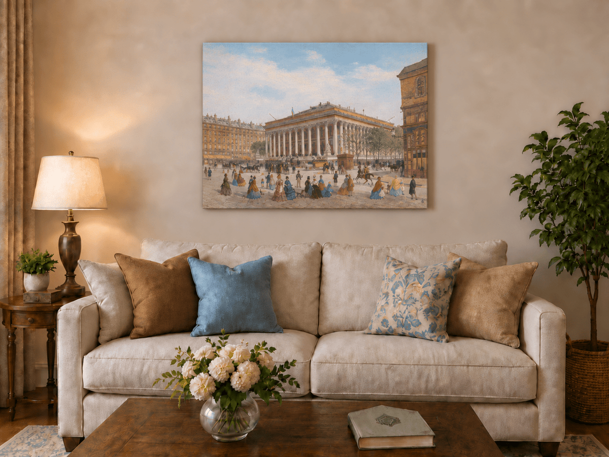 Peinture à l'huile de paysage - Église de la Madeleine : Façade néoclassique et