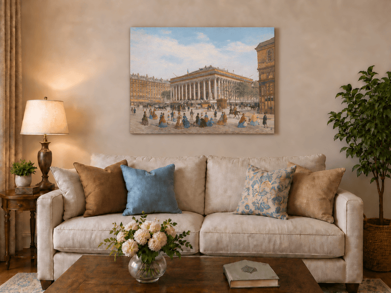 Peinture à l'huile de paysage - Église de la Madeleine : Façade néoclassique et