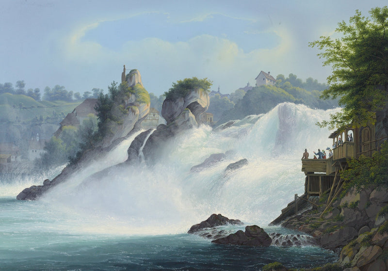 Hand-painted majestic waterfall and riverside view landscape oil painting on canvas